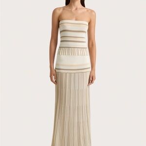 Faithfull the Brand Citara Strapless Cream & Beige Striped Skirt and Top Set